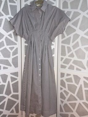 Anthropologie Tobie Black/White Stripe Shirt Dress by Exquise